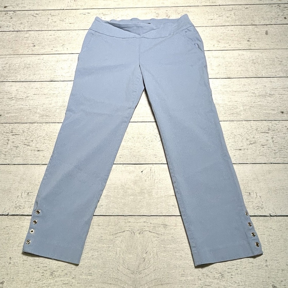 Counterparts Womens Light Blue Capri Pants Petite Large Grommet Hem Pull On PL